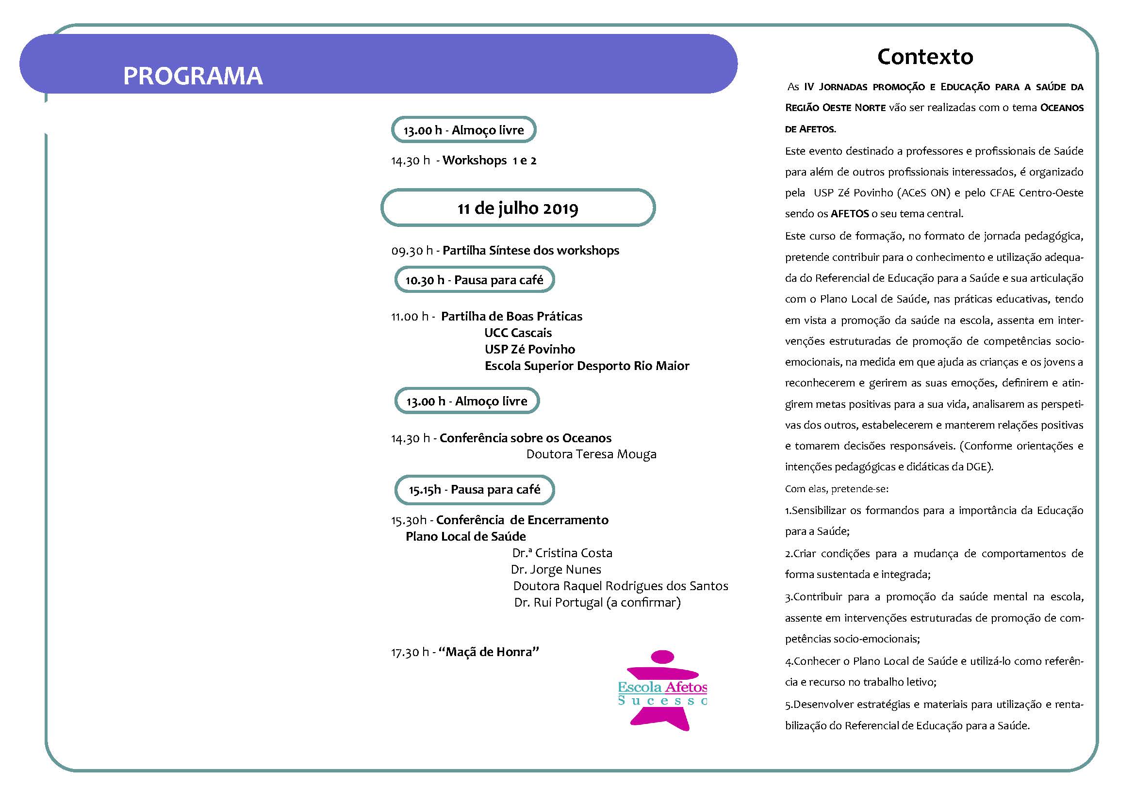 Programa Jornadas Pedagógicas 2019 Curta duração Página 2